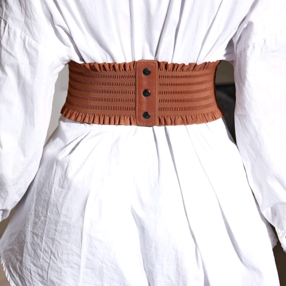 Brown Boho Corset Belt Lace Up Snaps Pirate Bohemian Cottagecore Bronze Western - Picture 4 of 6